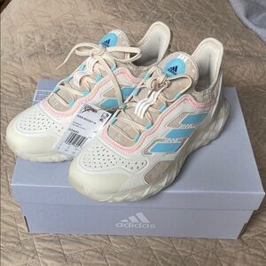 Adidas Beige and Light Blue Sneakers